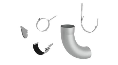 Das Bild zeigt Bestandteile des Dachrinnensystems