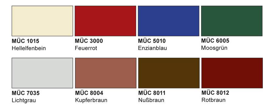 Übersicht über die Standardfarben RAL-Farben in denen unsere Belche gekauft werden können