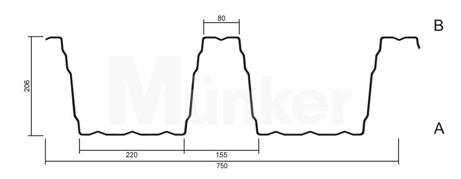 Das Bild zeigt die Geometrie des Hochprofils M206.1/375