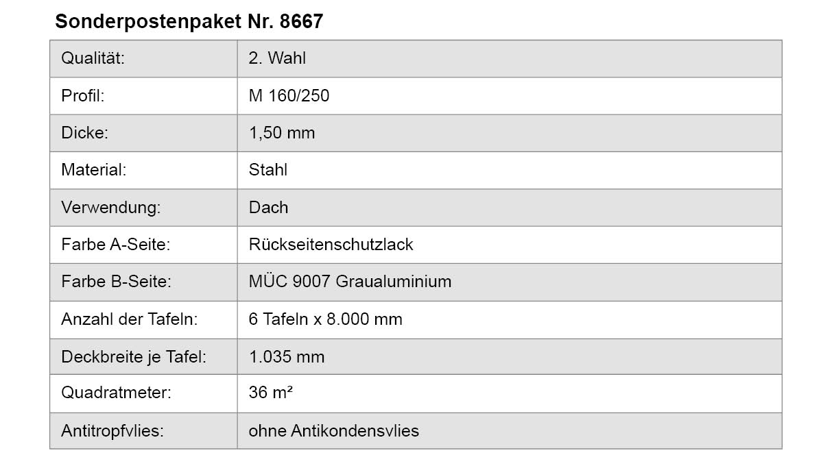 Dach, Stahl, Rückseitenschutzlack, Graualuminium, Tafel