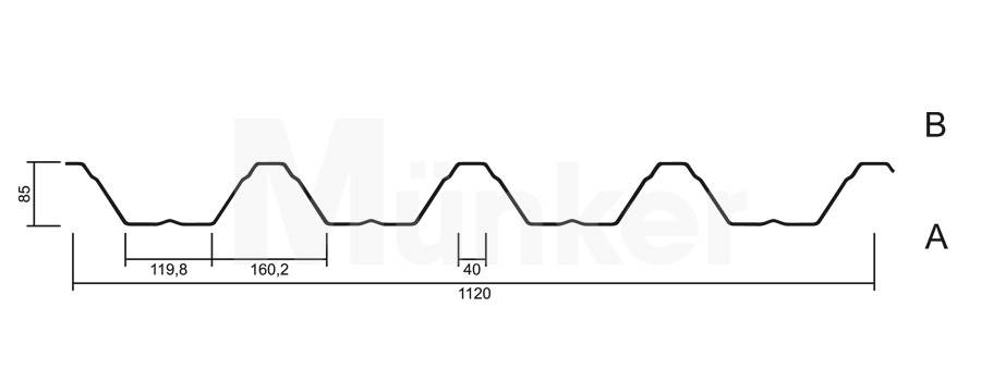 Das Bild zeigt die Geometrie des Trapezblechs M85/280